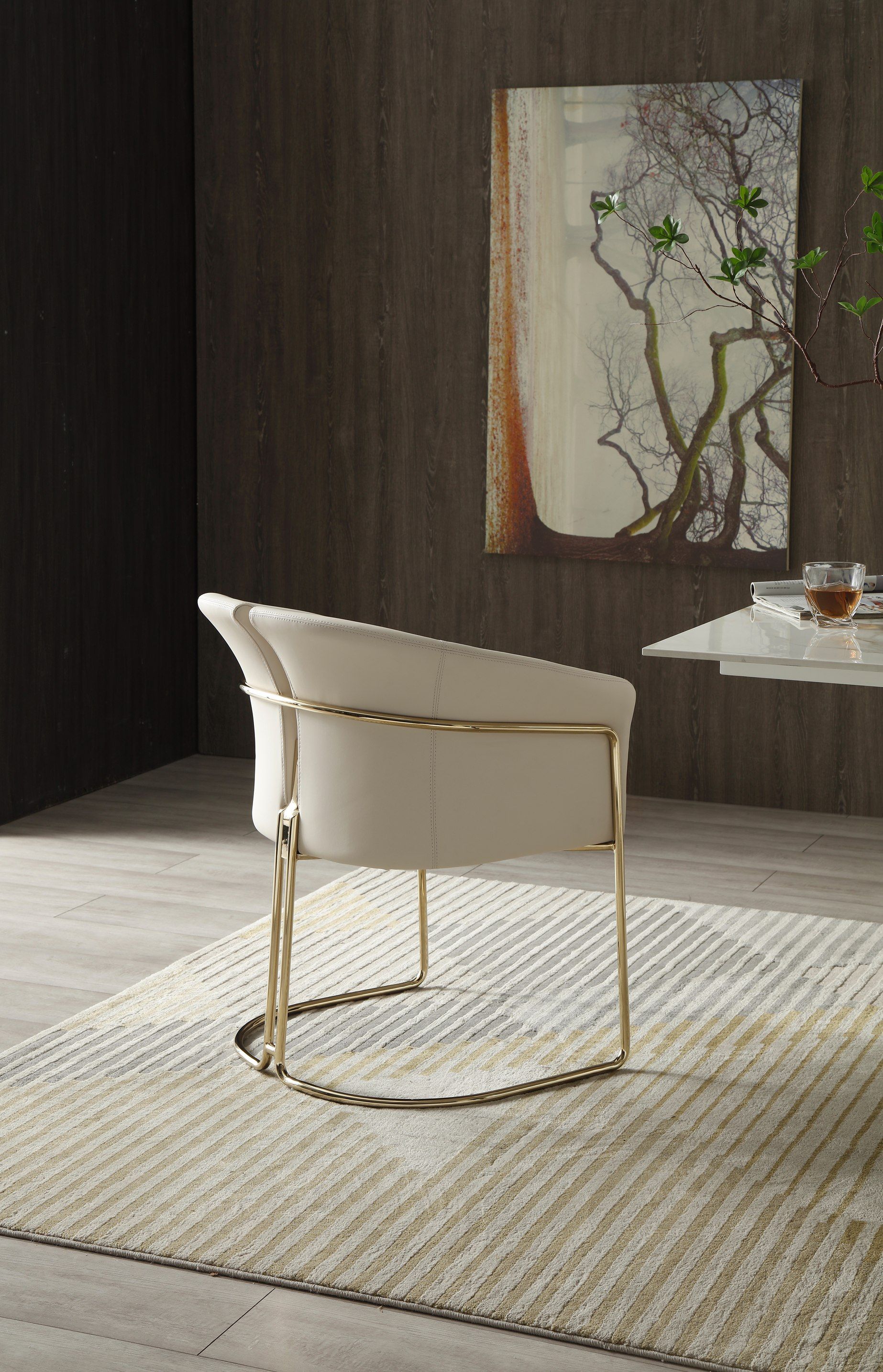 Modrest Renfew - Modern Beige Vegan Leather + Champagne Gold Dining Chair