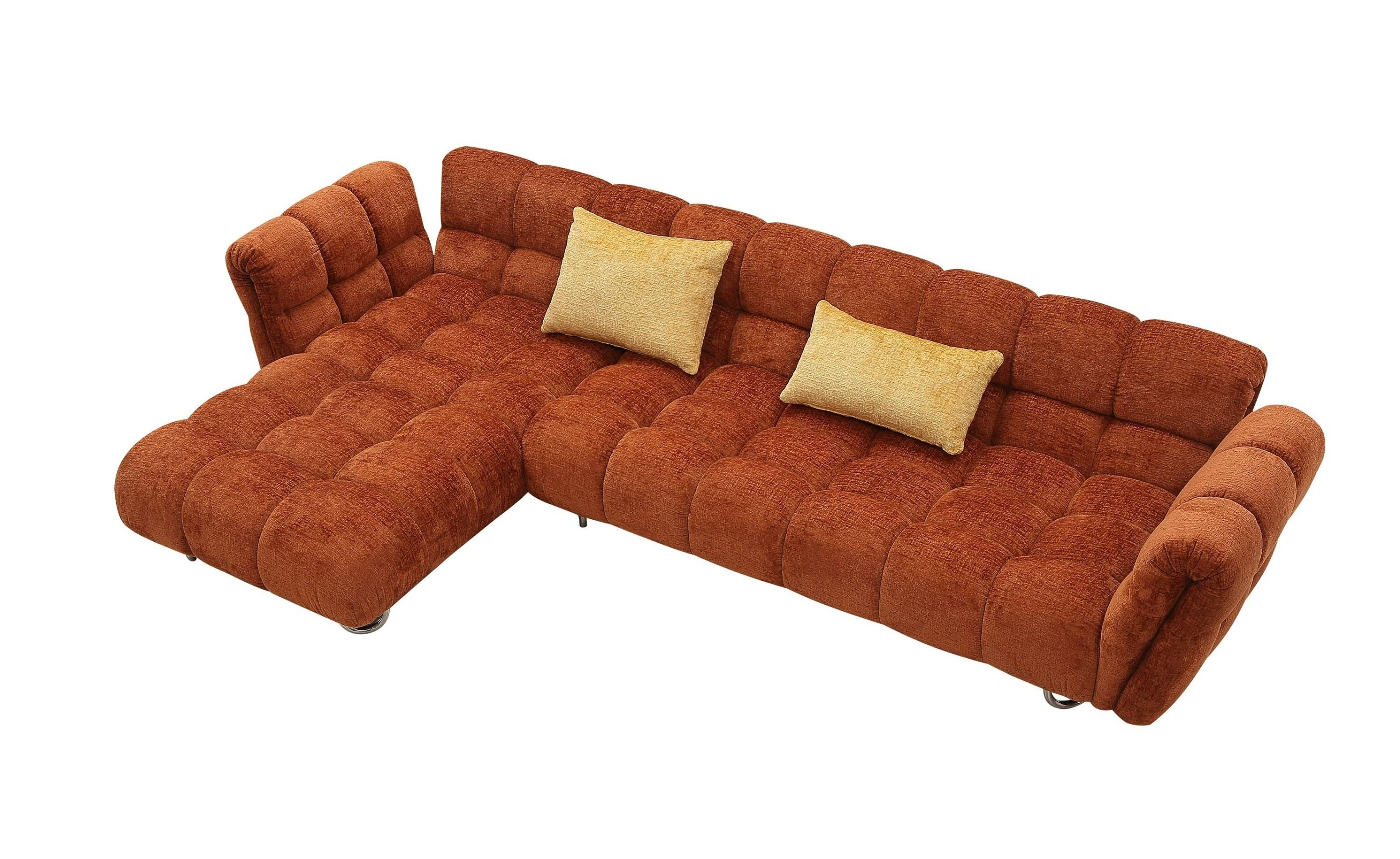 Divani Casa Jacinda - Modern Burnt Orange Fabric Left Facing Sectional Sofa + 2 Yellow Pillows