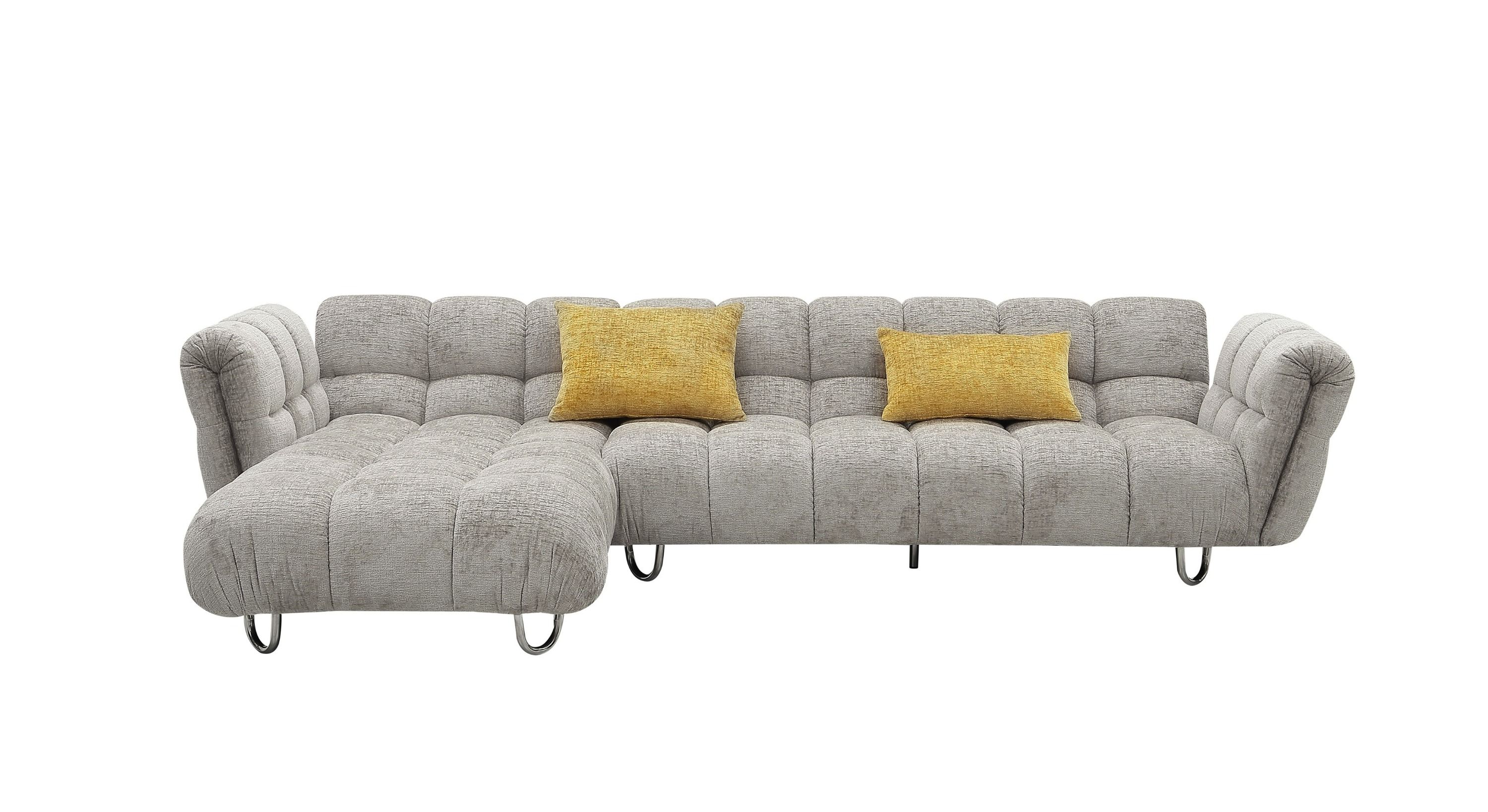 Divani Casa Jacinda - Modern Grey Fabric Left Facing Sectional Sofa with 2 Yellow Pillows