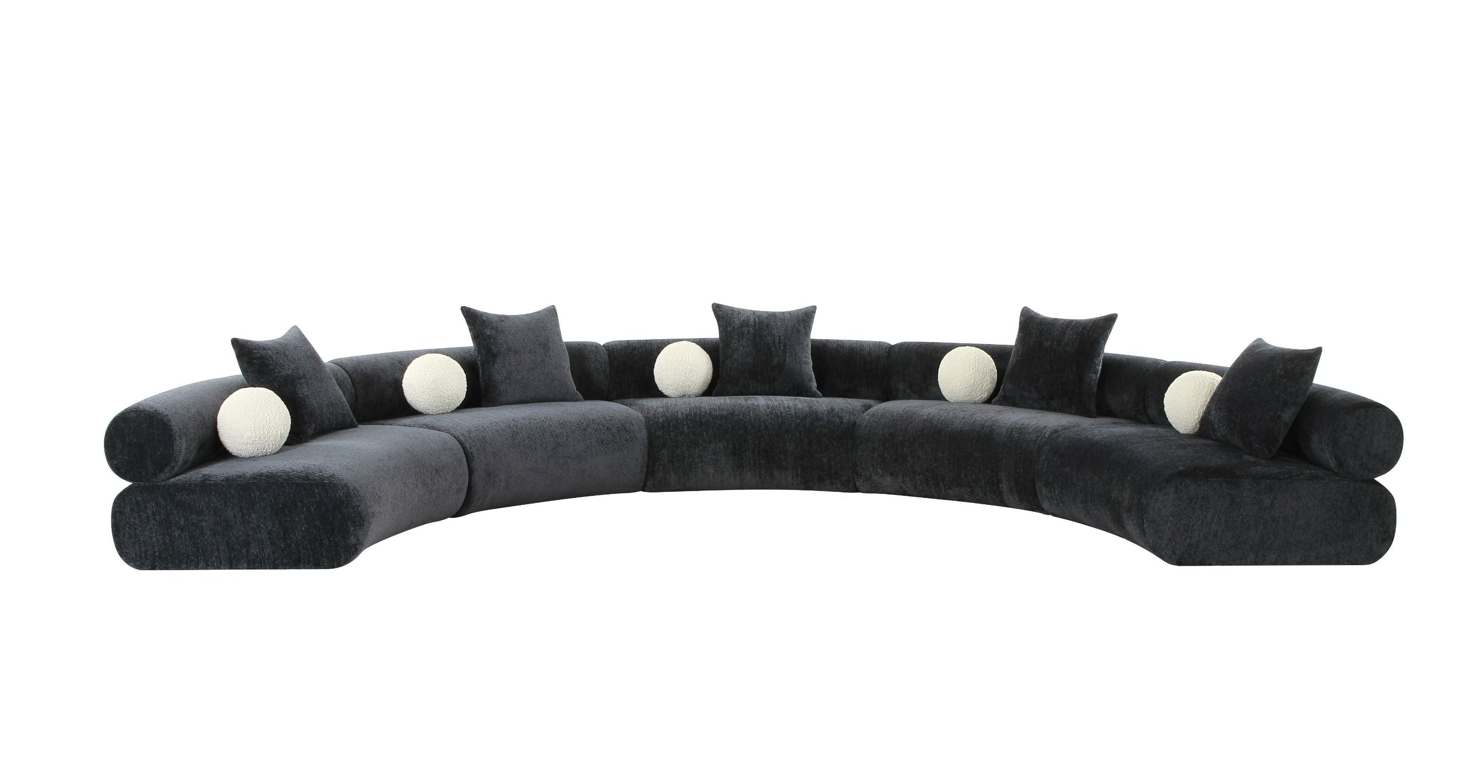 Divani Casa Simpson - Contemporary Dark Grey Fabric Curved Modular Sectional Sofa with Throw Pillows