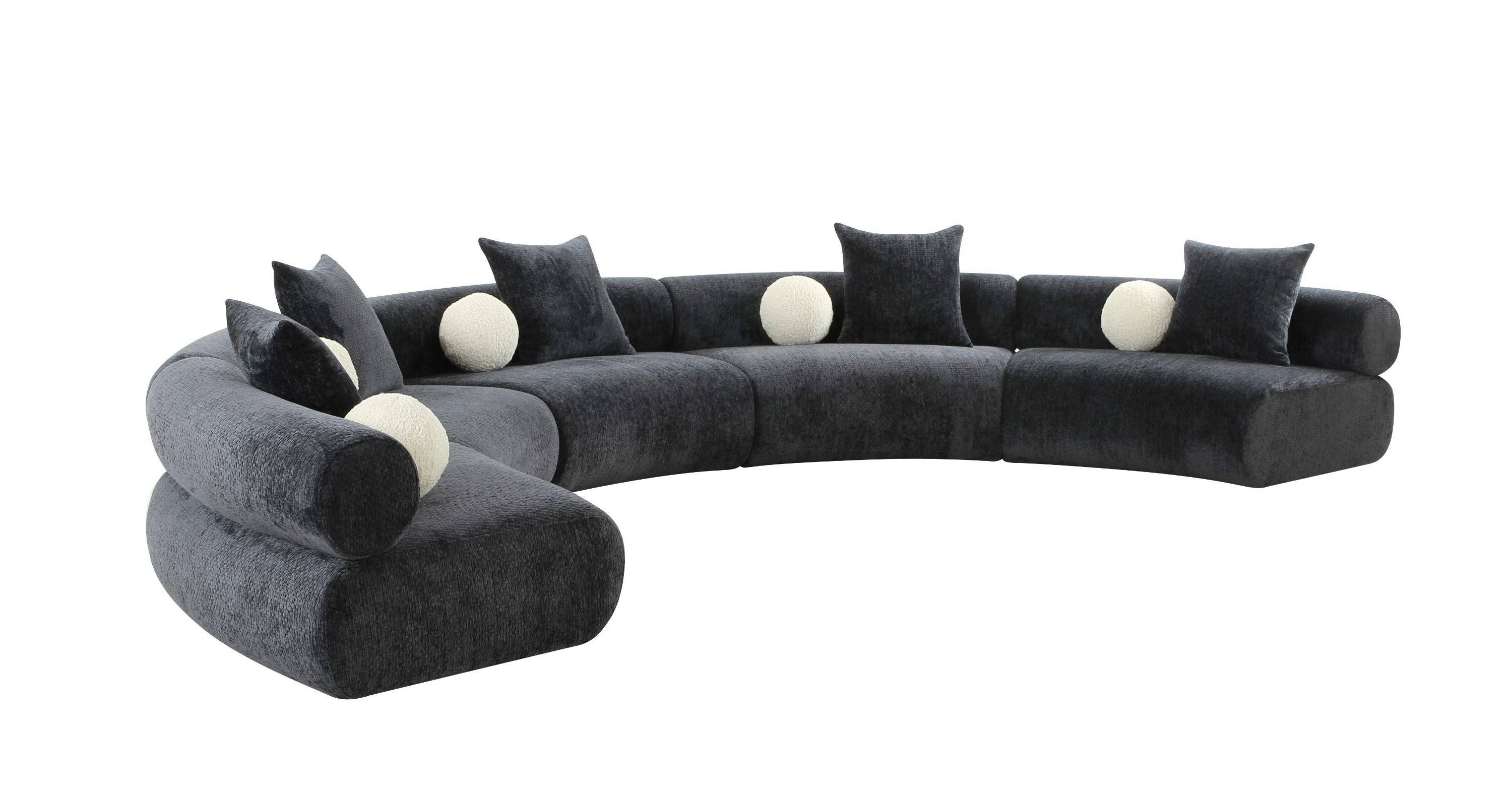 Divani Casa Simpson - Contemporary Dark Grey Fabric Curved Modular Sectional Sofa with Throw Pillows