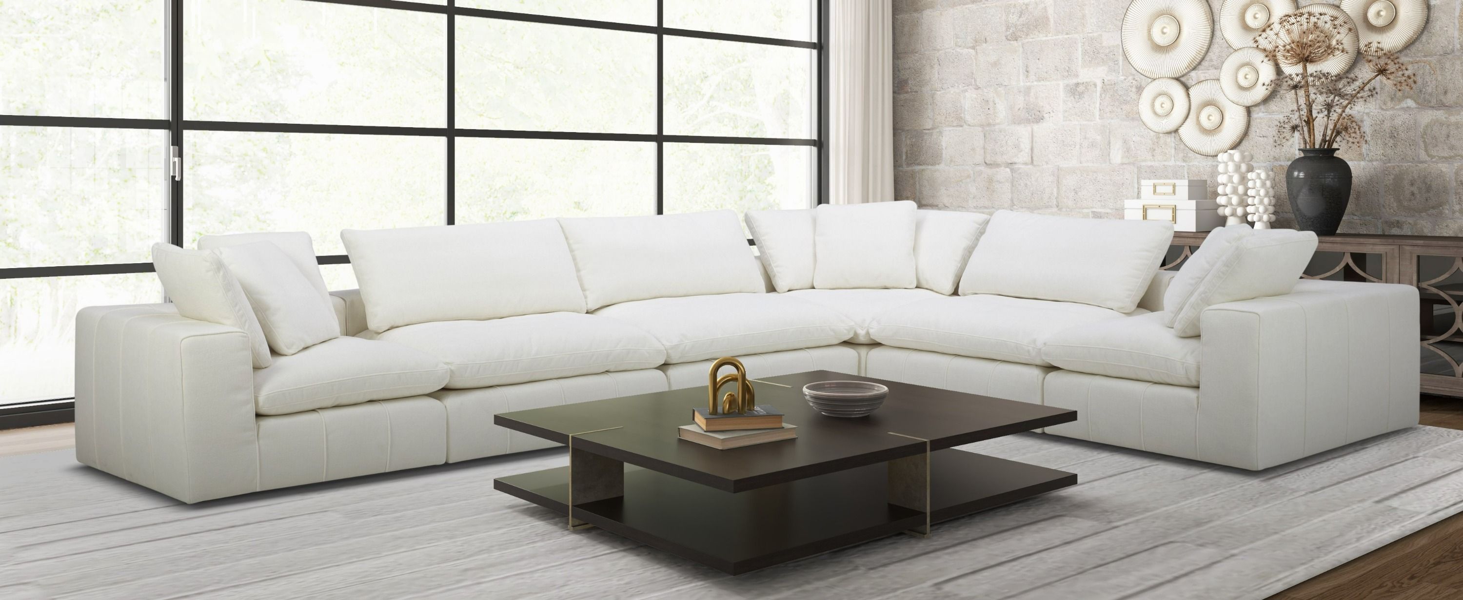 Divani Casa Vicki - Modern Off-White Fabric Modular Sectional Sofa