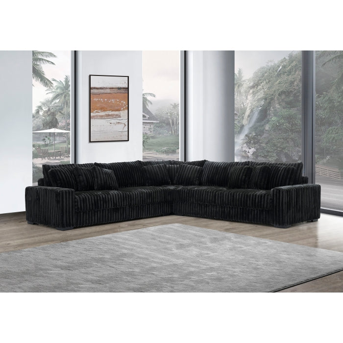 BLACK Fabric Stationary Sectional Sofa