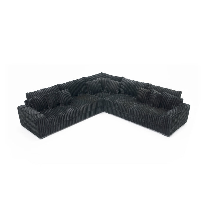 BLACK Fabric Stationary Sectional Sofa