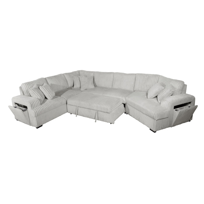 RHF Fabric Half U-Shaped Pull Out Sectional Sofa w/ Storage Armrest w/ USB