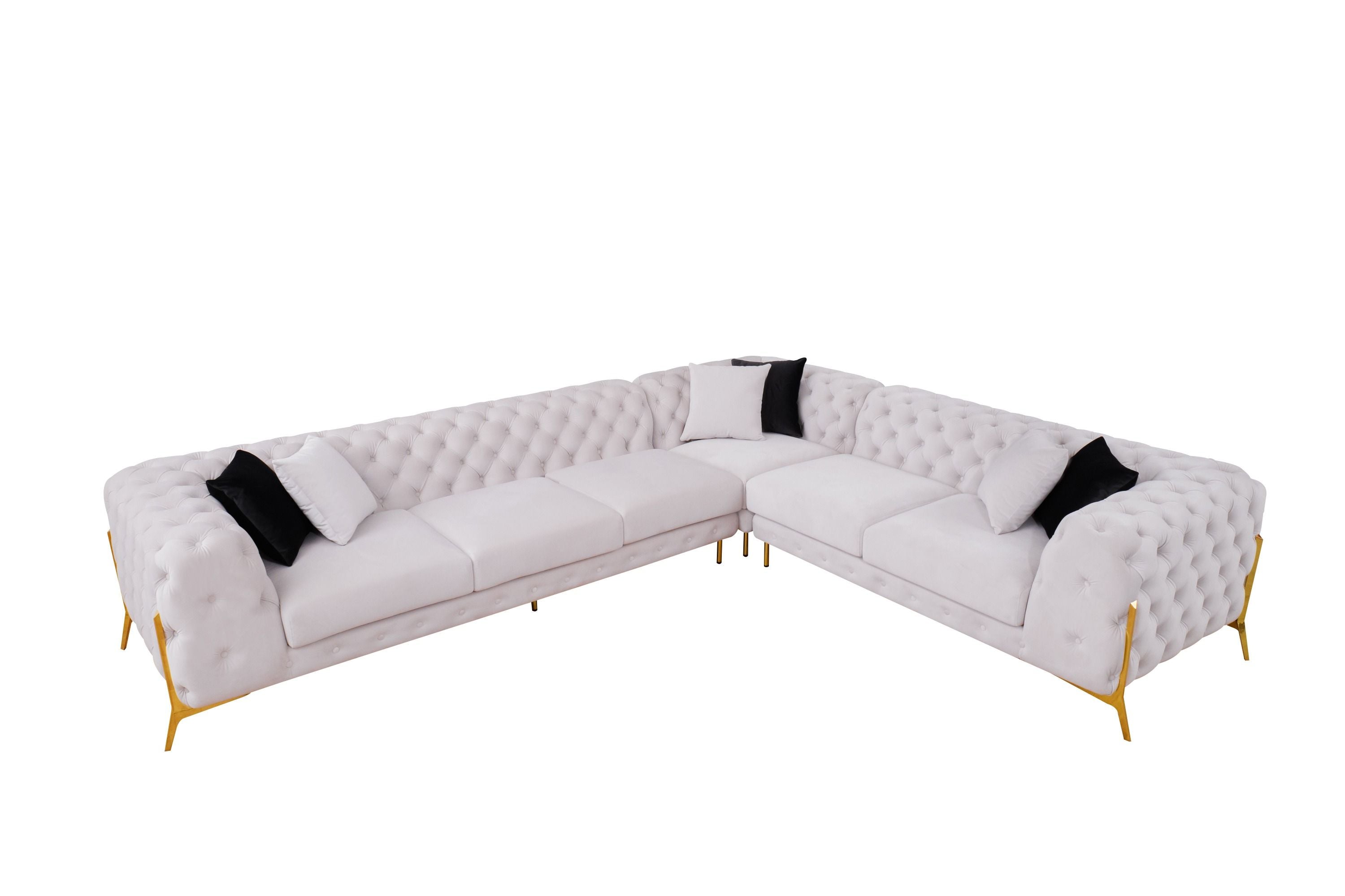 Divani Casa Clarice - Transitional Light Beige Velvet Sectional Sofa