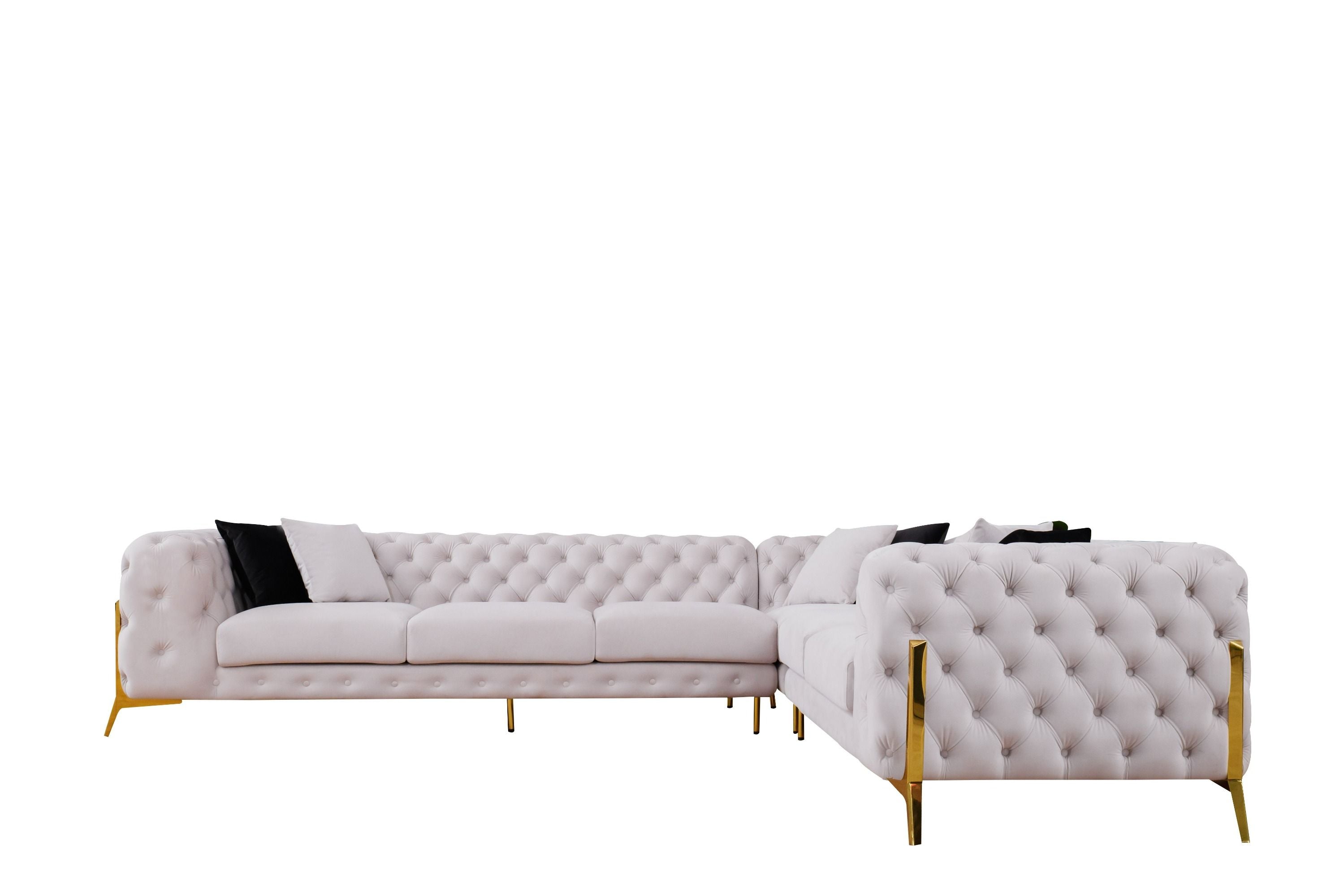 Divani Casa Clarice - Transitional Light Beige Velvet Sectional Sofa