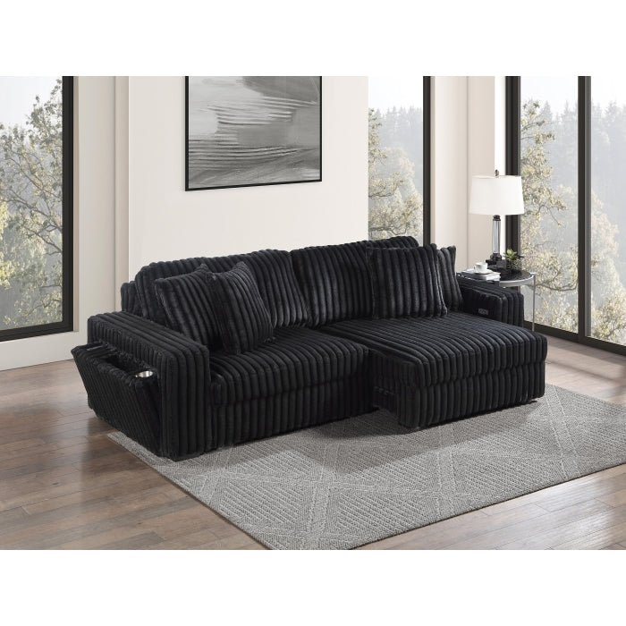 Corduroy Double Power Slider Loveseat Convertible Chaise w/ USB