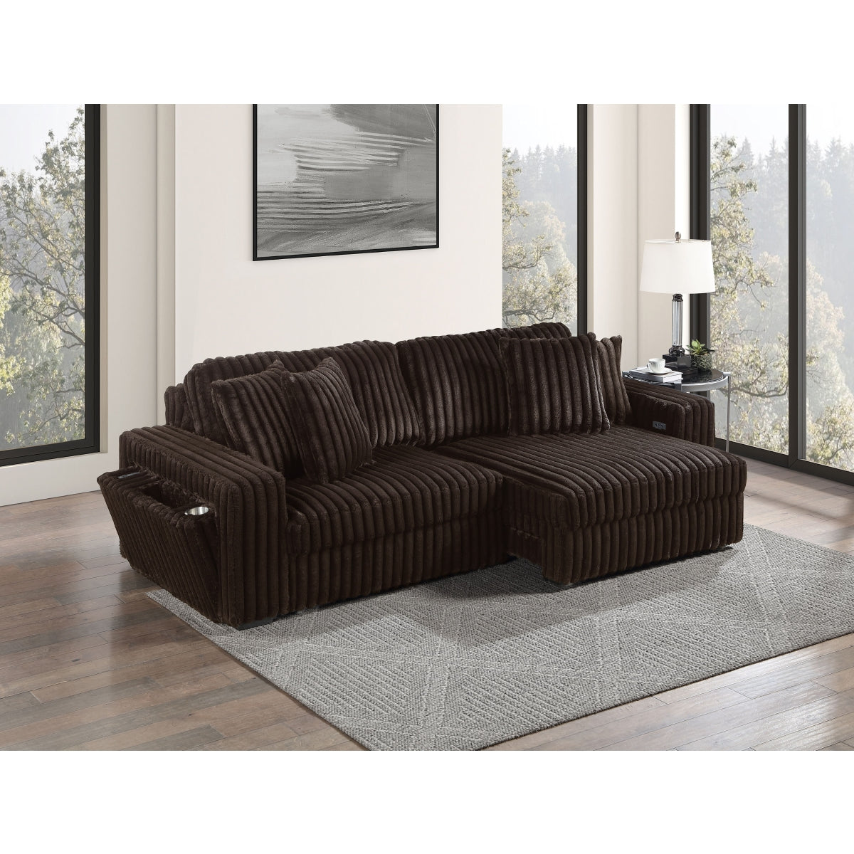 Corduroy Double Power Slider Loveseat Convertible Chaise w/ USB