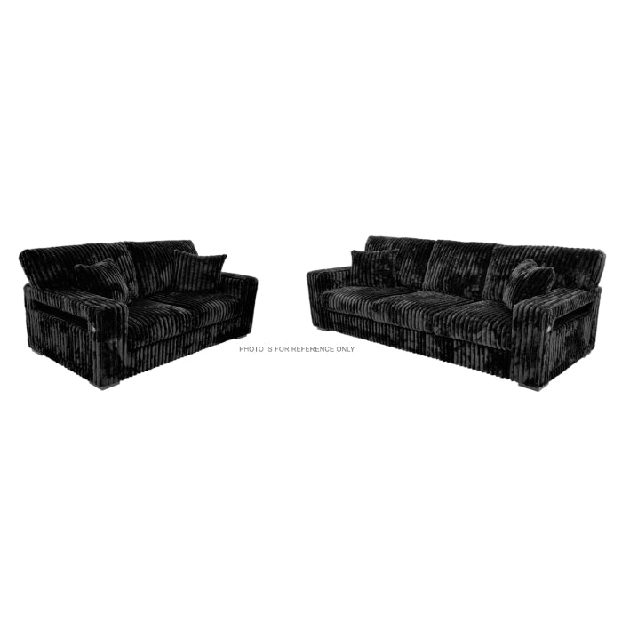 Corduroy Stationary Sofa Set w/ USB & Pillows