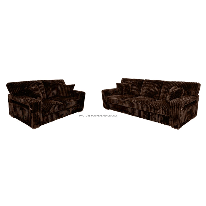 Corduroy Stationary Sofa Set w/ USB & Pillows