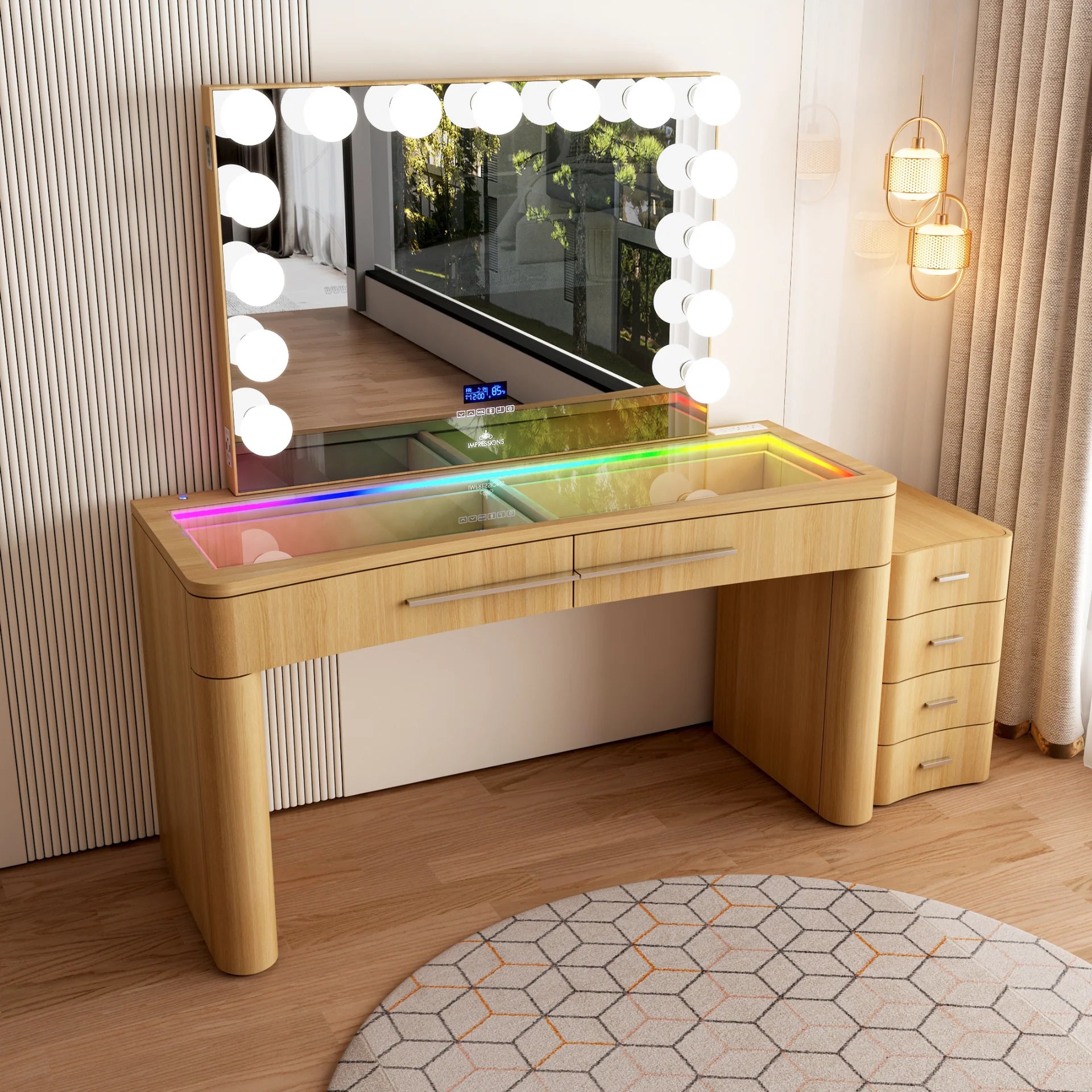 SlayStation® Willow Premium Vanity Table w/ RGB Light + Vanity Mirror Bundle