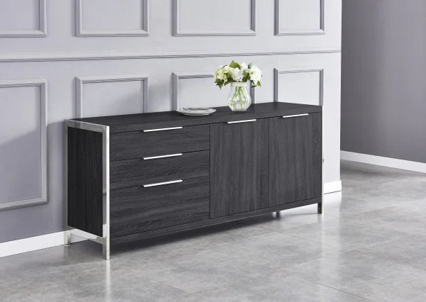 Cabinet Lined with Stainless Steel Frame. Walnut Paper