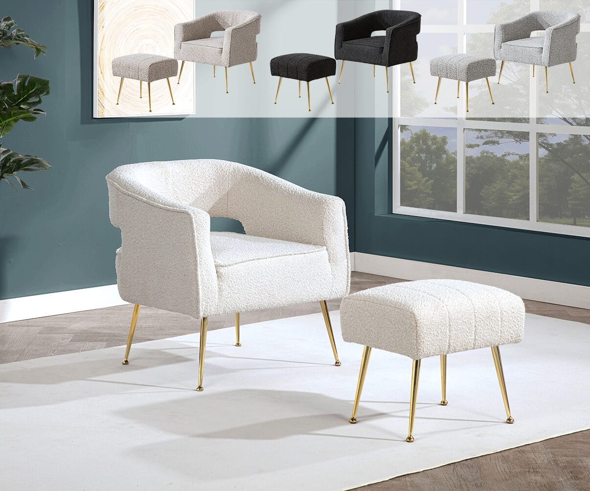 2pc Accent Chair & Ottoman Set (4 Colors)