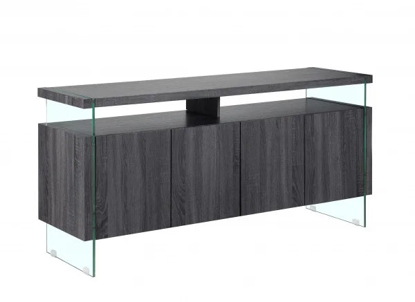 4 Door Server with Glass Side Panels and 8 Compartments