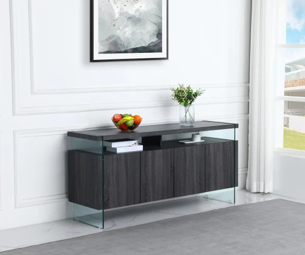 4 Door Server with Glass Side Panels and 8 Compartments