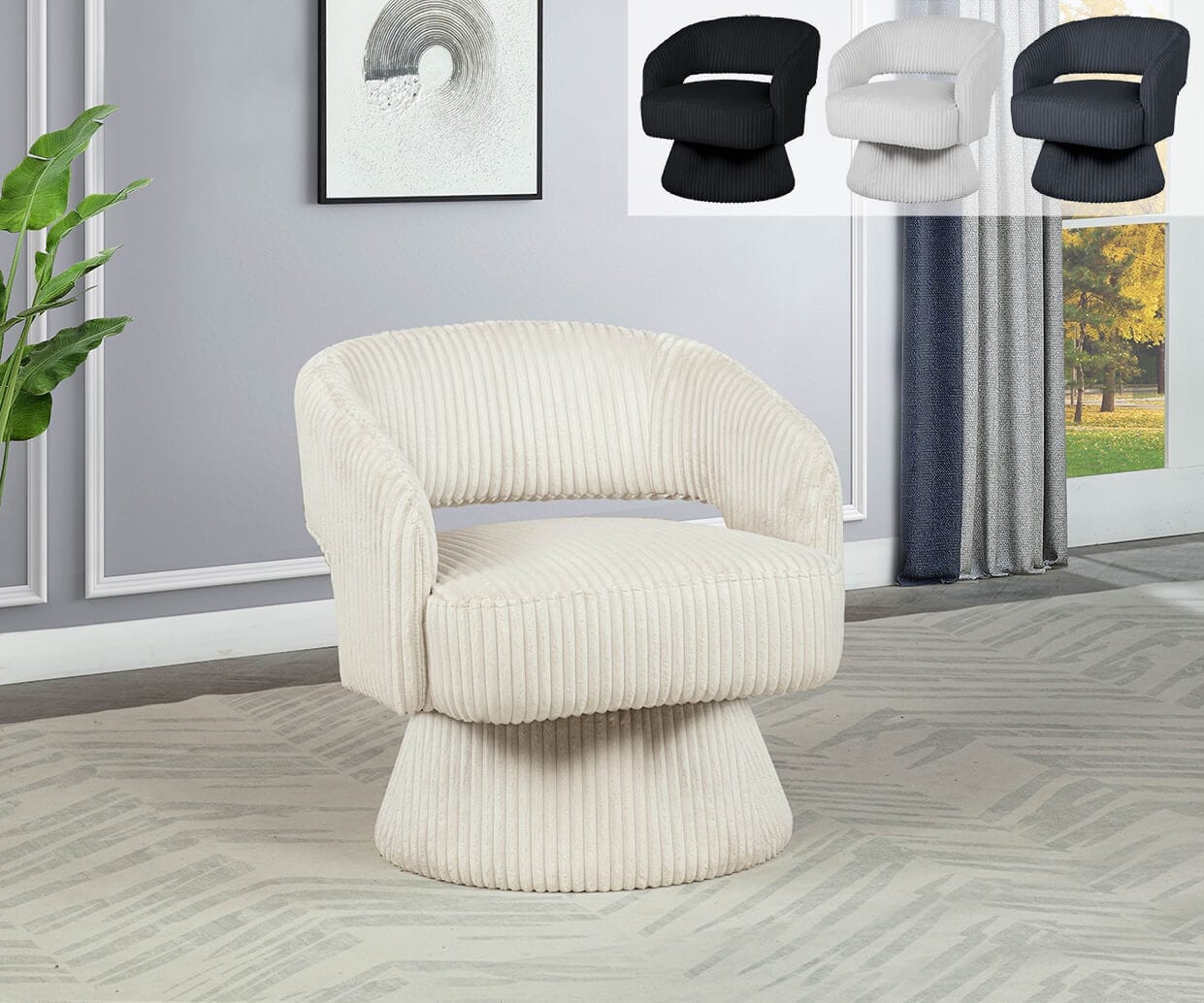 Swivel Barrel Accent Chair in Striped Velvet (4 Colors)