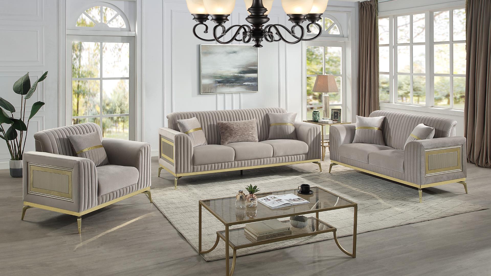 Antigua Living Room Set in Taupe