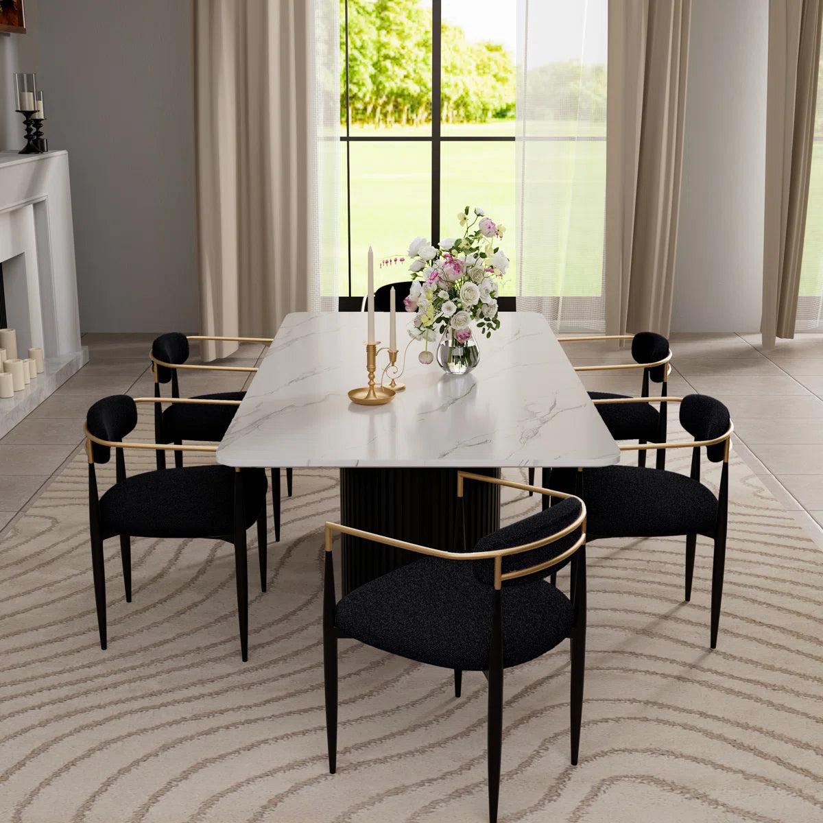 Ackley Amerson Modern Dining Set, Faux Marble Dining Table And Chair Set for 6