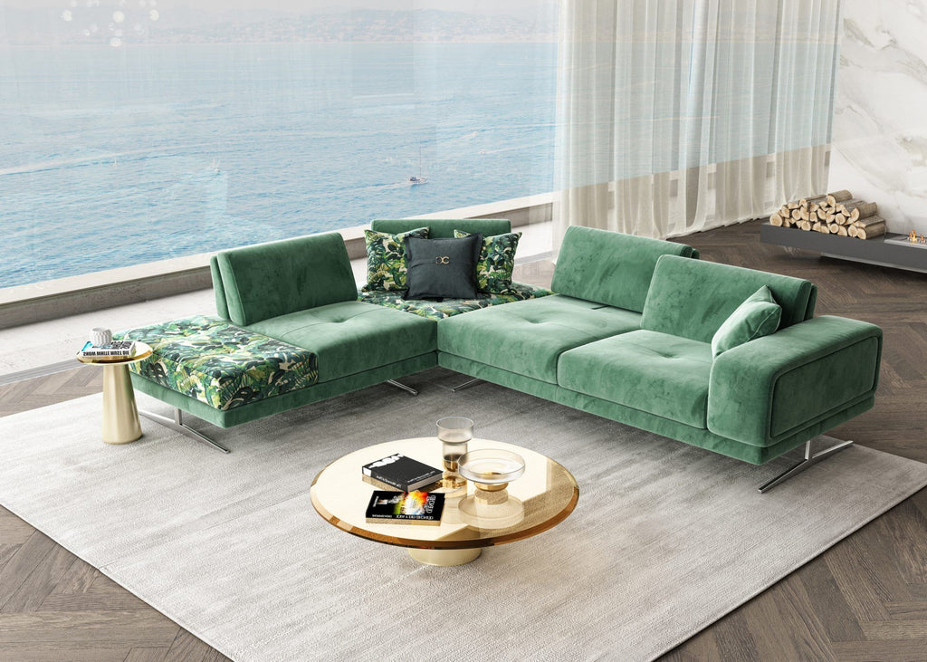 Coronelli Collezioni Mood - Italian Green Velvet Left Facing Sectional Sofa #79194