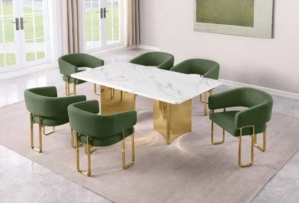 7pc White Marble Dining Set (Silver & Gold)