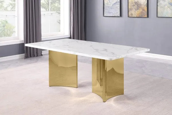 7pc White Marble Dining Set (Silver & Gold)