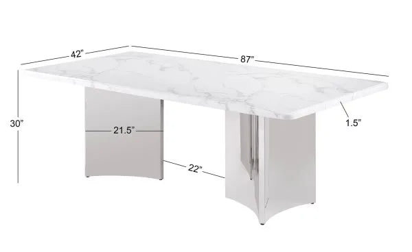 7pc White Marble Dining Set with Leathaire Chairs