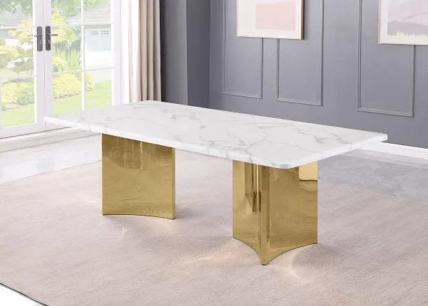 7pc White Marble Dining Set with Leathaire Chairs