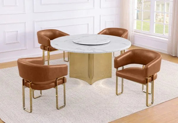 5pc White Marble Dining Set with Leathaire Chairs