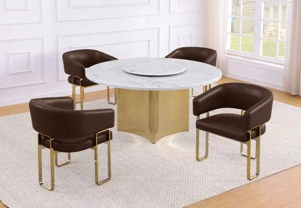 5pc White Marble Dining Set with Leathaire Chairs