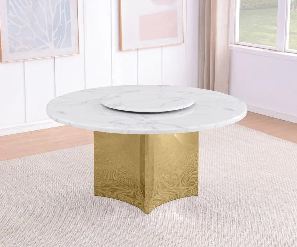 5pc White Marble Dining Set with Leathaire Chairs