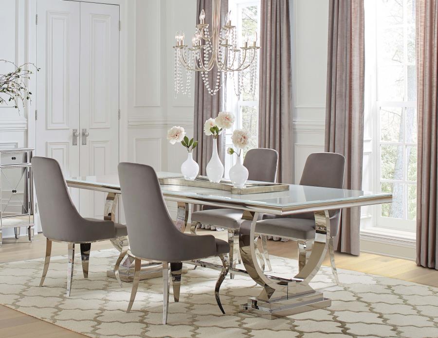 Antoine Rectangle Dining Table White and Chrome 5pc