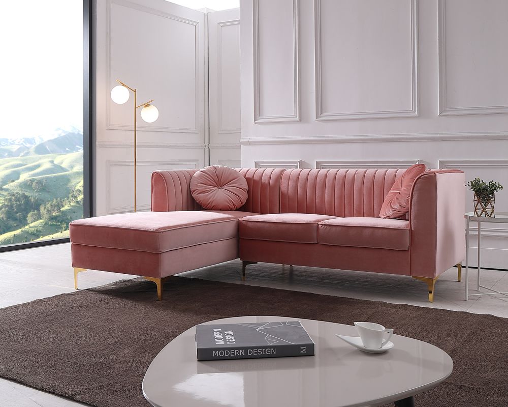 Divani Casa - Rachel Modern Pink Velvet Left Facing Sectional Sofa