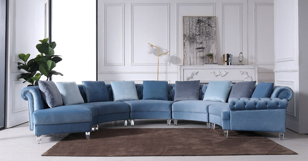 Divani Casa Darla - Modern Blue Velvet Curved Sectional Sofa