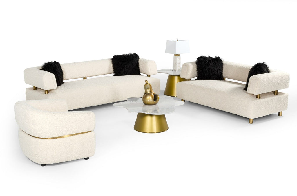 Divani Casa Gannet - Glam Beige Fabric Sofa & Love Seat Set