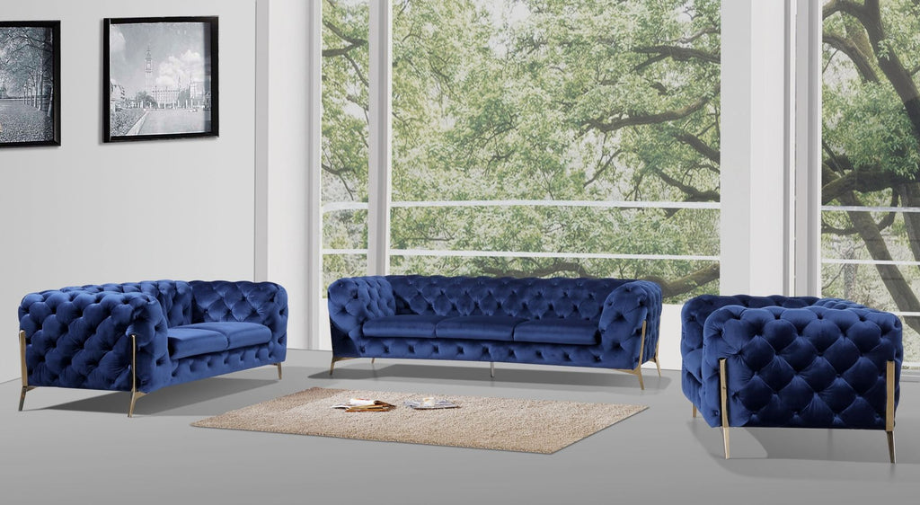 Divani Casa Quincey - Transitional Blue Velvet Sofa Set #79204