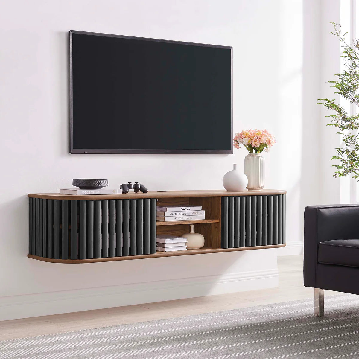 Fortitude 63" Wall-Mounted TV Stand in Walnut Black
