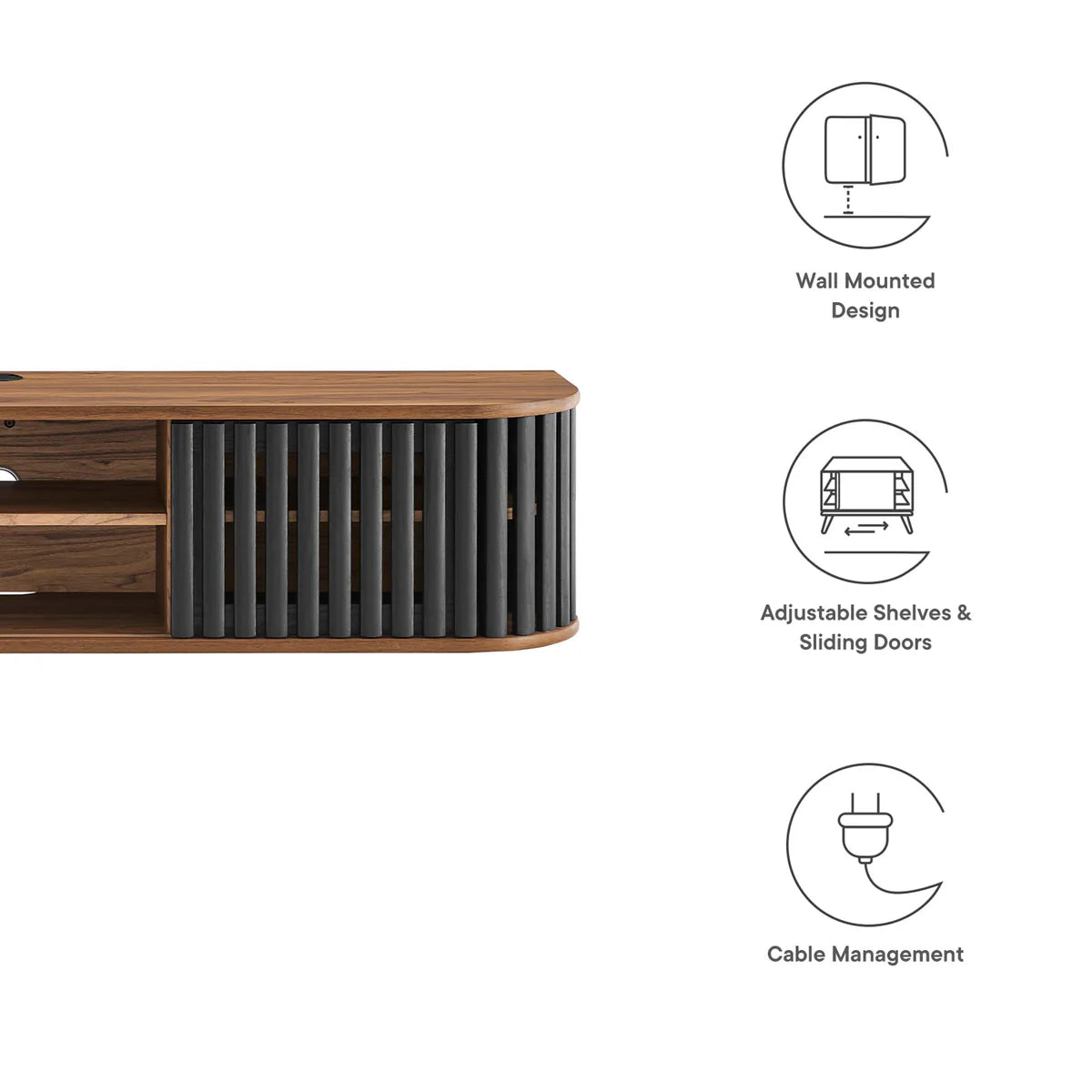 Fortitude 63" Wall-Mounted TV Stand in Walnut Black