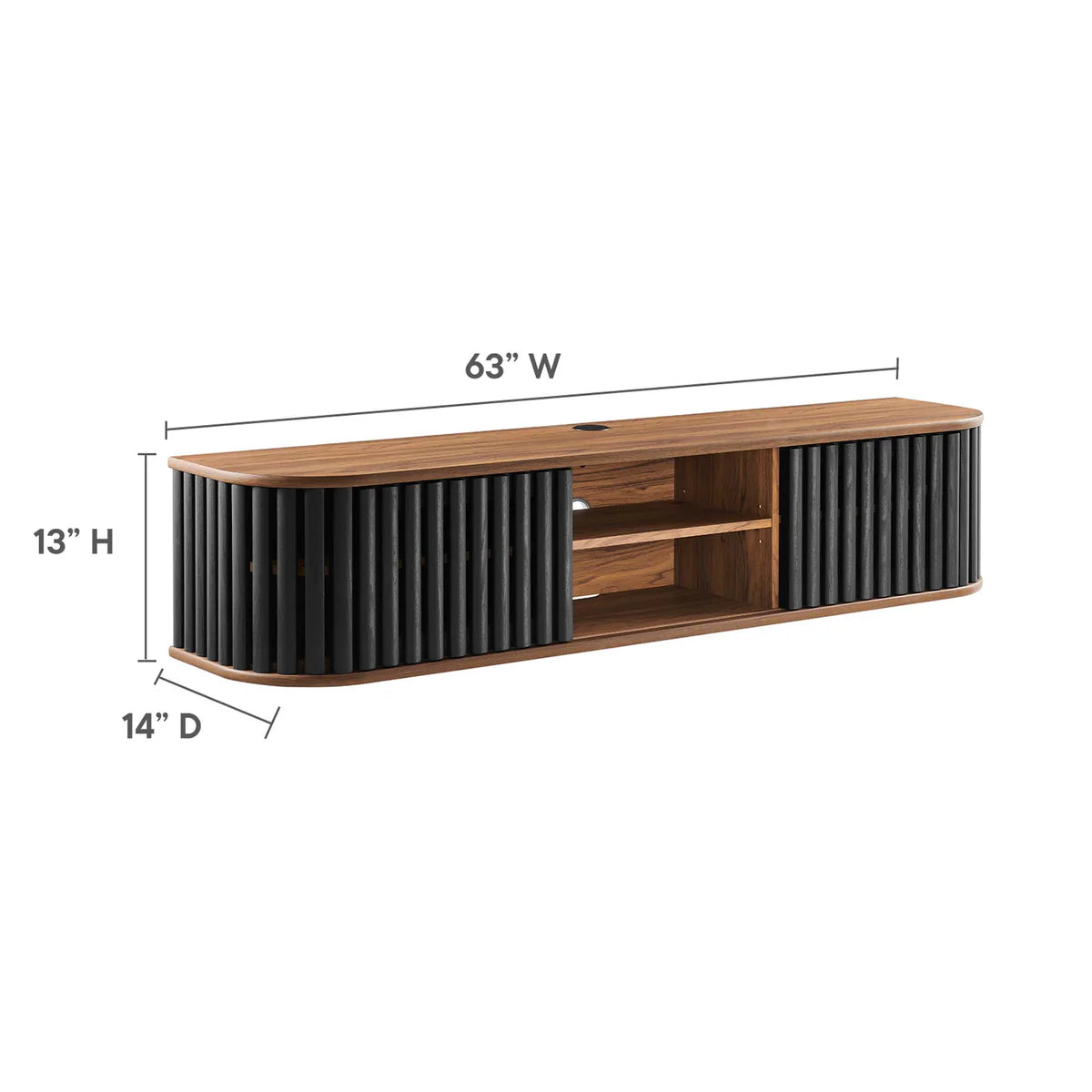 Fortitude 63" Wall-Mounted TV Stand in Walnut Black