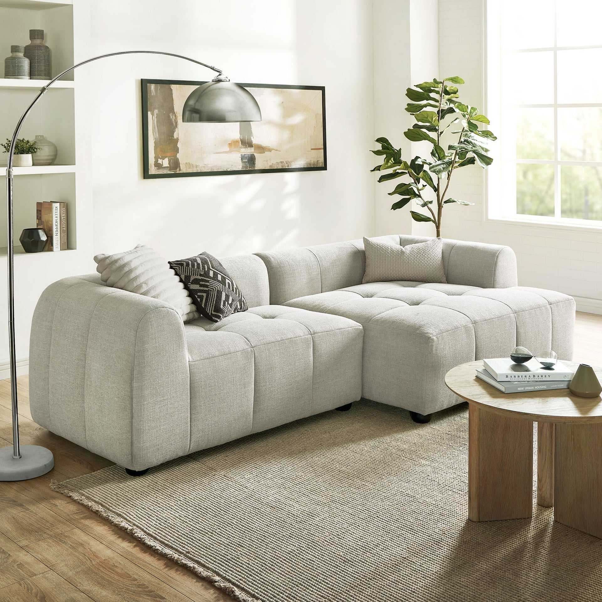 Liana Right-Facing Upholstered Fabric Modular Sofa with Chaise in Mocha
