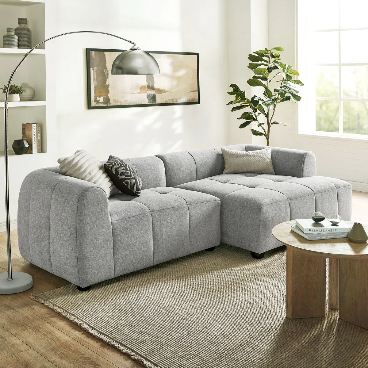 Liana Right-Facing Upholstered Fabric Modular Sofa with Chaise in Mocha