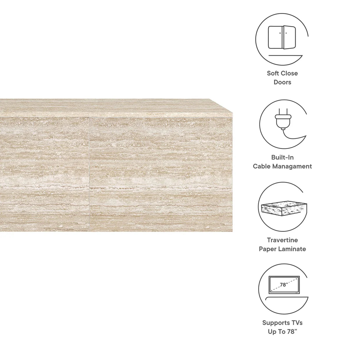 Terra 71" Wall-Mounted TV Stand in Travertine
