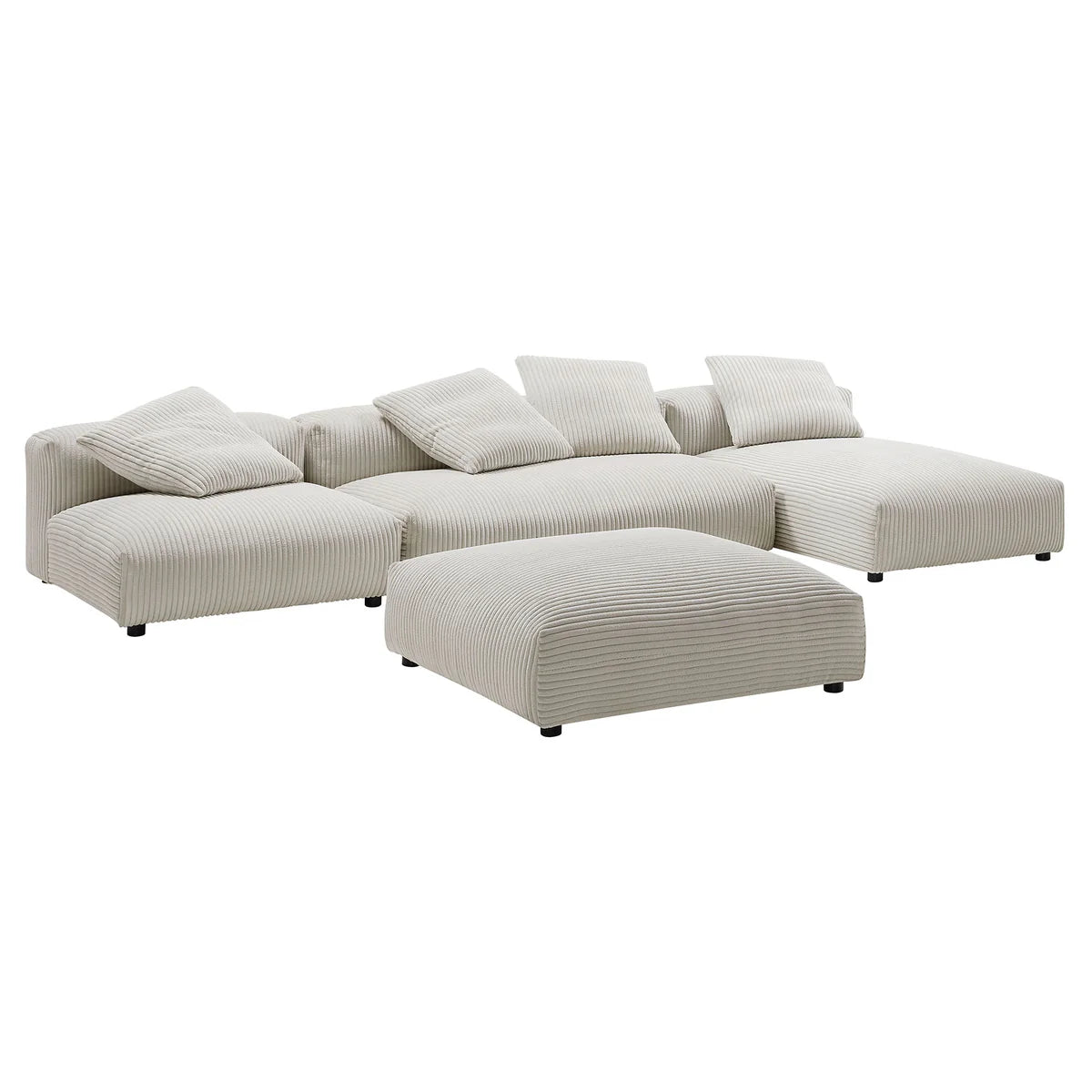 Solace 4-Piece Modular Corduroy Upholstered Sectional Sofa With Ottoman in Almond