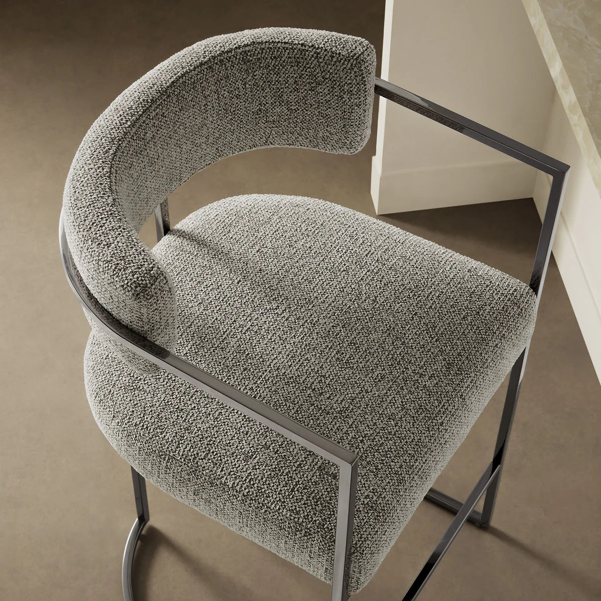 Huron Curved Back Fabric and Metal Counter Stool in Silver Whea