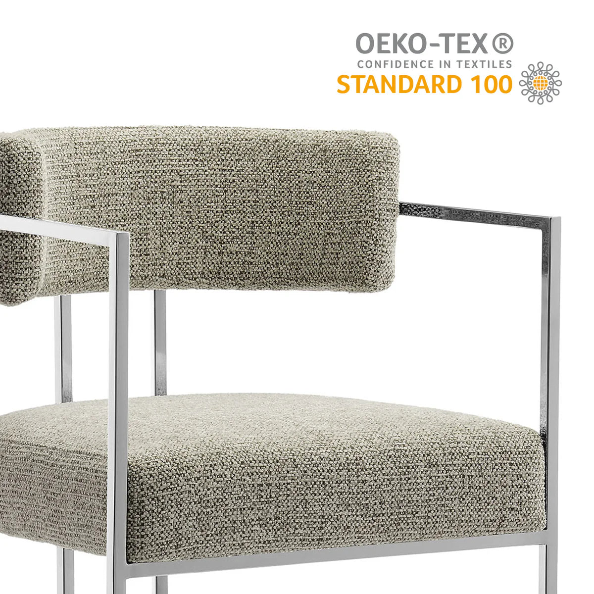 Huron Curved Back Fabric and Metal Counter Stool in Silver Whea