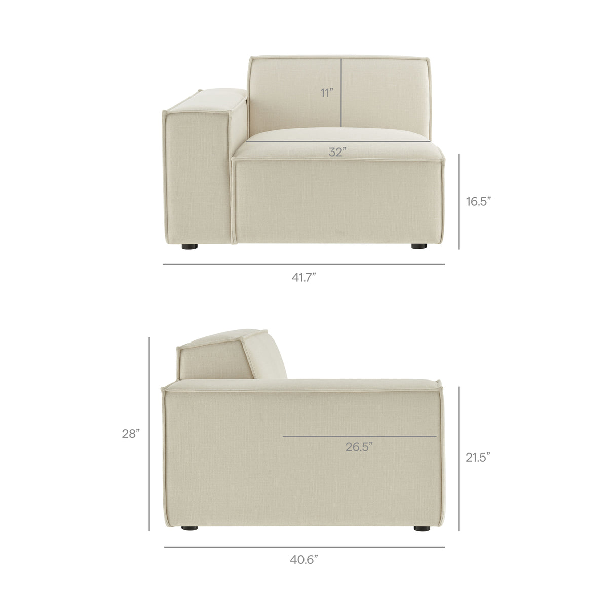Restore 3-Piece Performance Fabric Upholstered Modular L-Shaped Sectional Sofa in Ecru