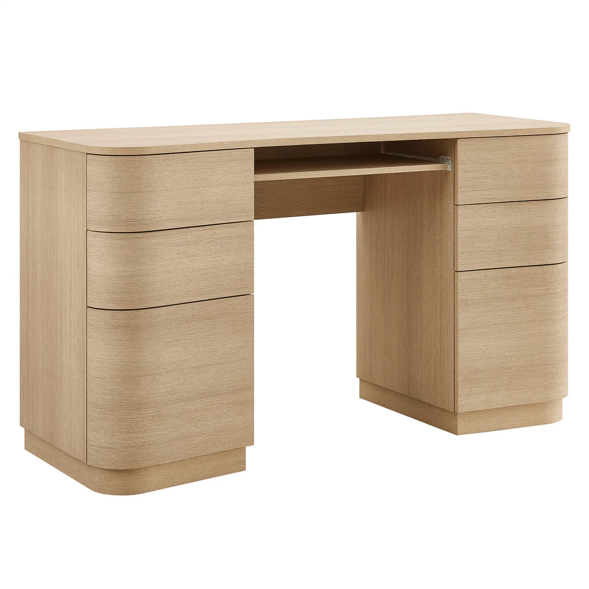 Mirae 55" 6-Drawer Curved Office Desk in Brushed Light Oak
