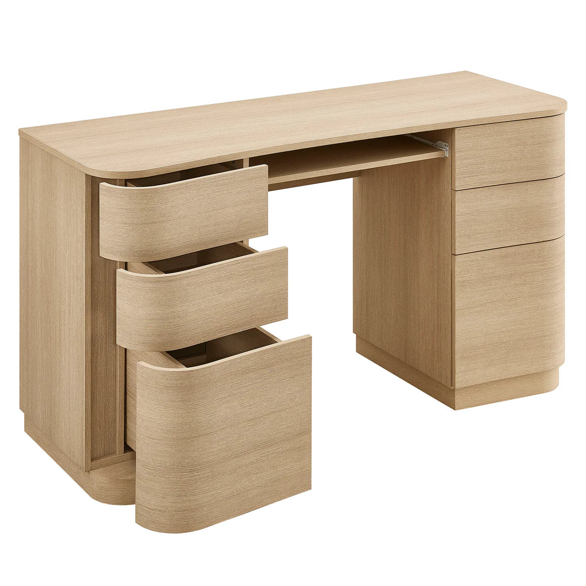 Mirae 55" 6-Drawer Curved Office Desk in Brushed Light Oak