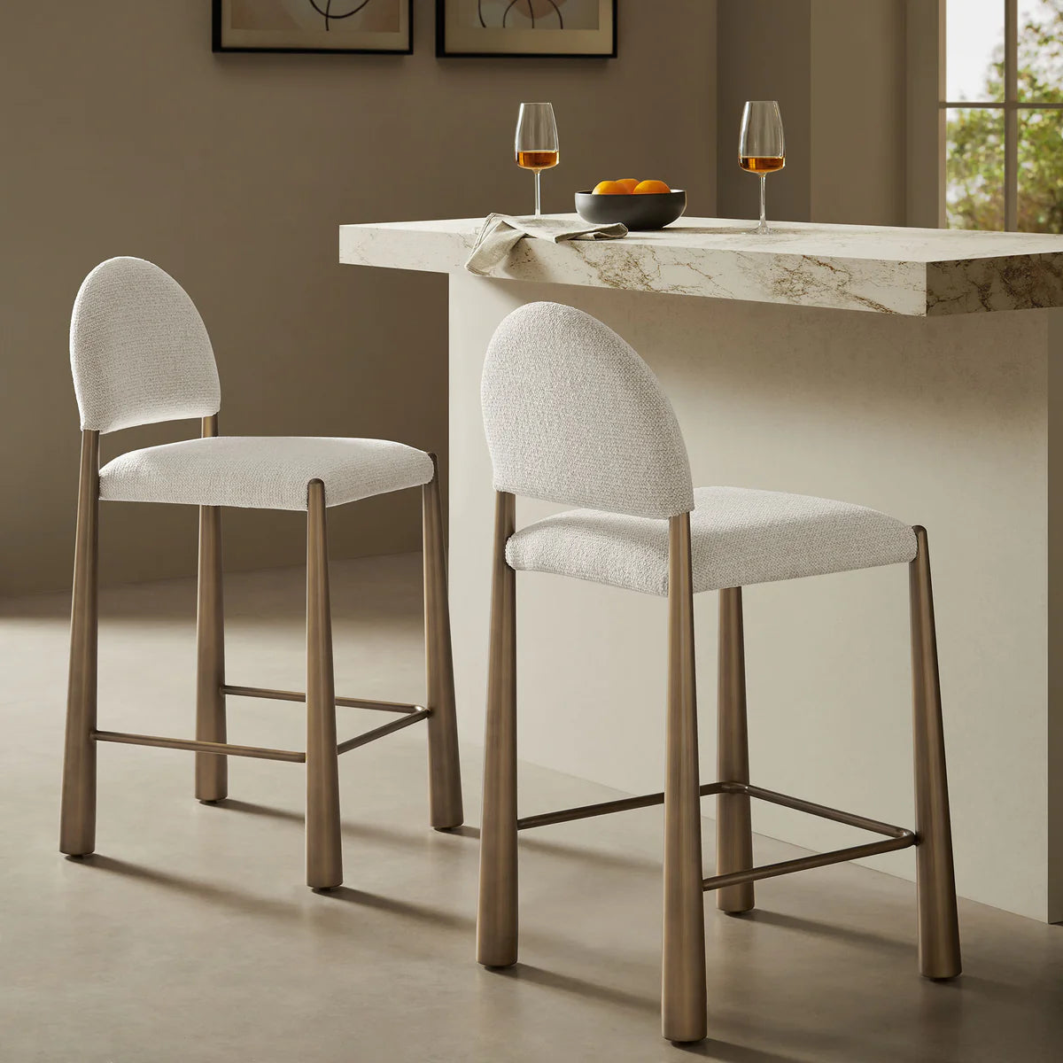 Hayley Upholstered Fabric Counter Stools  in Brass Cream