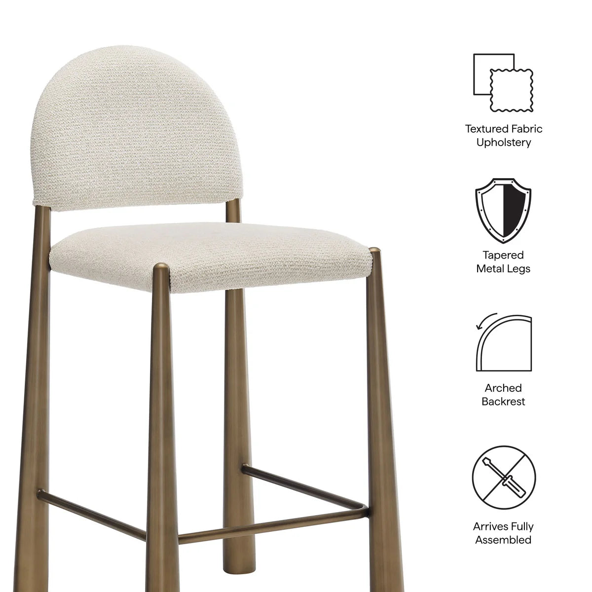 Hayley Upholstered Fabric Counter Stools  in Brass Cream
